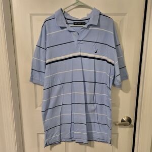 Nautica Men's Light Blue Polo with Stripes XXL